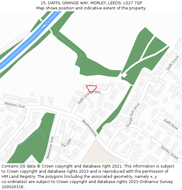 15, DAFFIL GRANGE WAY, MORLEY, LEEDS, LS27 7QP: Location map and indicative extent of plot