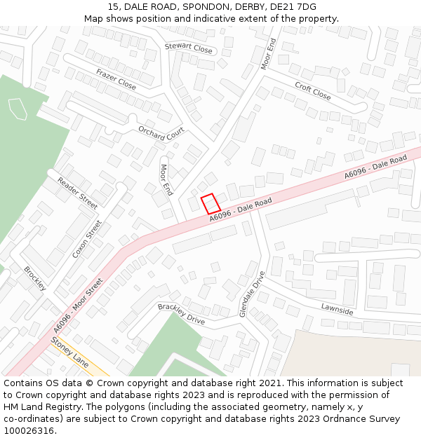 15, DALE ROAD, SPONDON, DERBY, DE21 7DG: Location map and indicative extent of plot