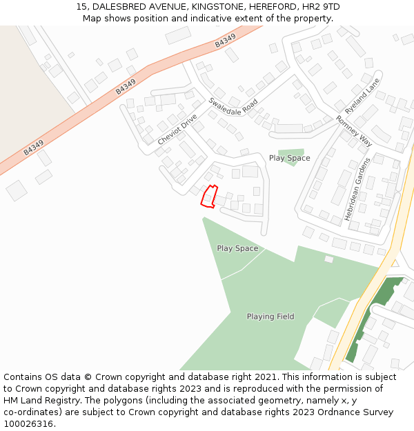 15, DALESBRED AVENUE, KINGSTONE, HEREFORD, HR2 9TD: Location map and indicative extent of plot