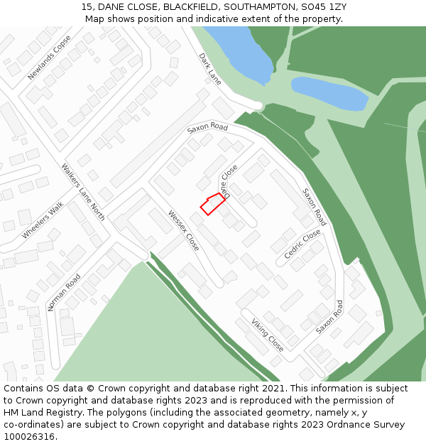 15, DANE CLOSE, BLACKFIELD, SOUTHAMPTON, SO45 1ZY: Location map and indicative extent of plot