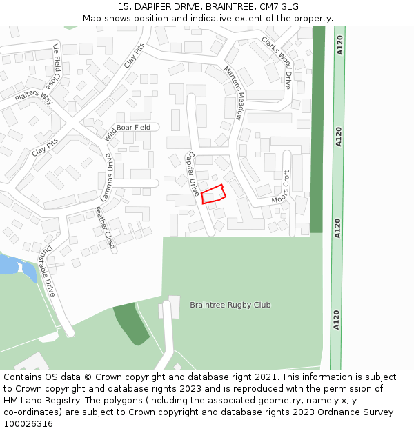 15, DAPIFER DRIVE, BRAINTREE, CM7 3LG: Location map and indicative extent of plot