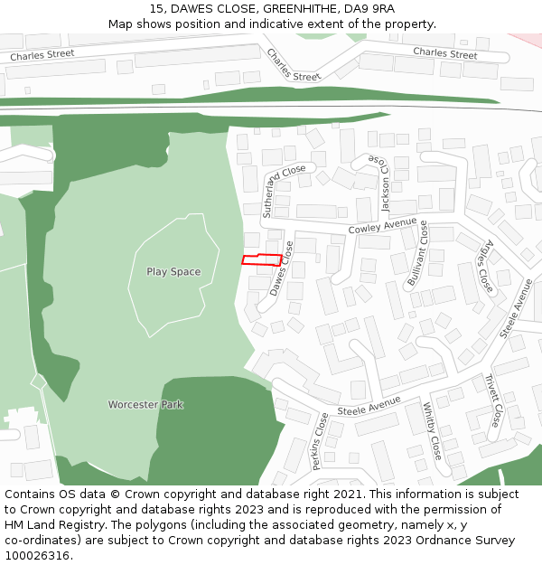 15, DAWES CLOSE, GREENHITHE, DA9 9RA: Location map and indicative extent of plot