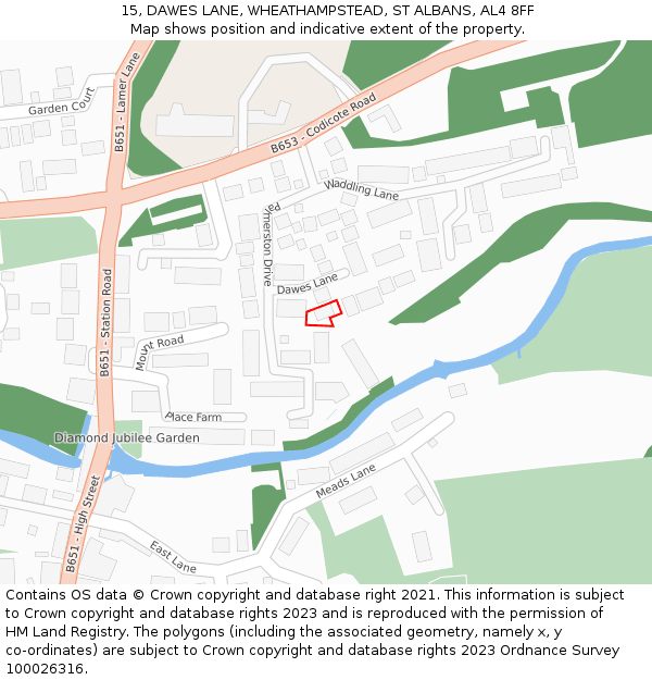 15, DAWES LANE, WHEATHAMPSTEAD, ST ALBANS, AL4 8FF: Location map and indicative extent of plot