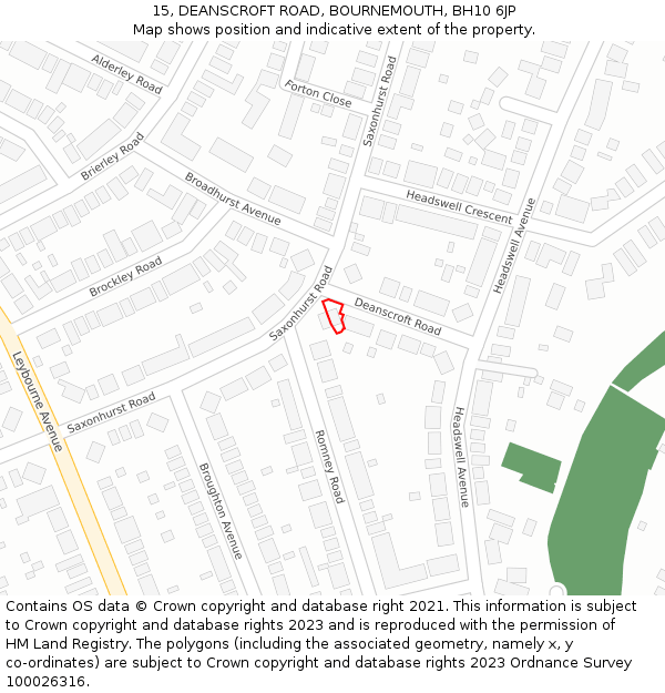 15, DEANSCROFT ROAD, BOURNEMOUTH, BH10 6JP: Location map and indicative extent of plot