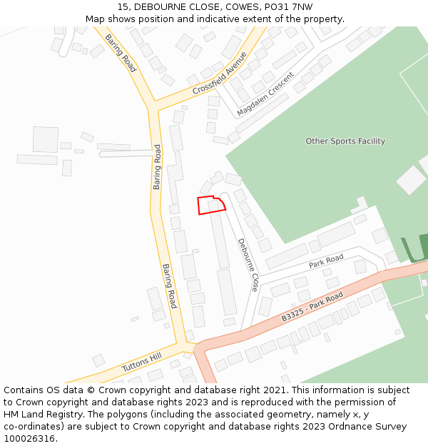 15, DEBOURNE CLOSE, COWES, PO31 7NW: Location map and indicative extent of plot