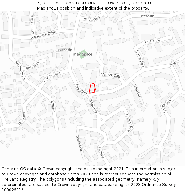 15, DEEPDALE, CARLTON COLVILLE, LOWESTOFT, NR33 8TU: Location map and indicative extent of plot