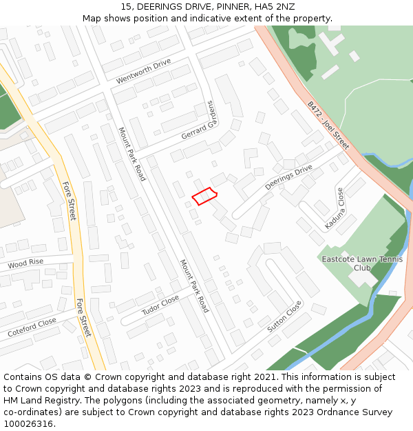 15, DEERINGS DRIVE, PINNER, HA5 2NZ: Location map and indicative extent of plot