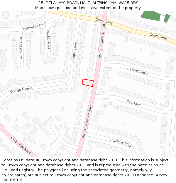 15, DELAHAYS ROAD, HALE, ALTRINCHAM, WA15 8DS: Location map and indicative extent of plot