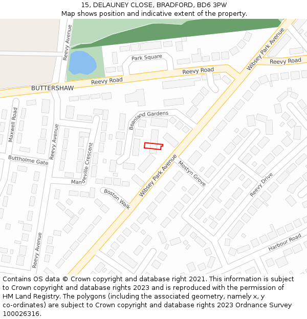 15, DELAUNEY CLOSE, BRADFORD, BD6 3PW: Location map and indicative extent of plot
