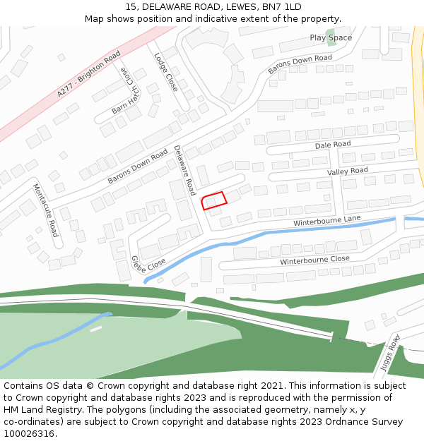 15, DELAWARE ROAD, LEWES, BN7 1LD: Location map and indicative extent of plot