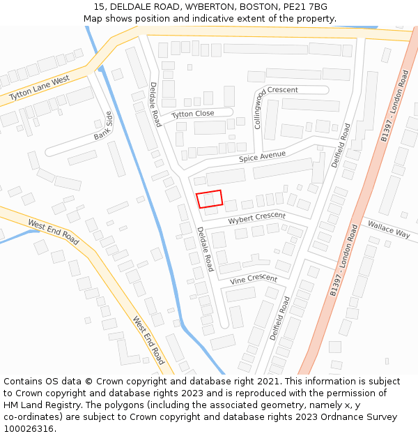 15, DELDALE ROAD, WYBERTON, BOSTON, PE21 7BG: Location map and indicative extent of plot