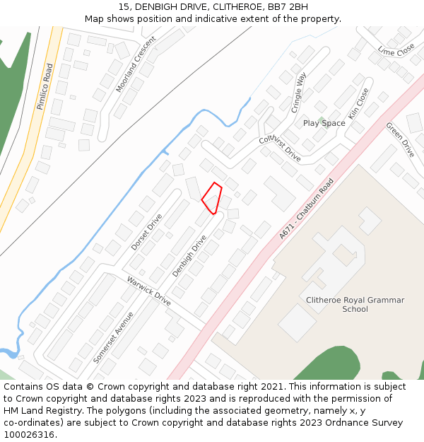 15, DENBIGH DRIVE, CLITHEROE, BB7 2BH: Location map and indicative extent of plot