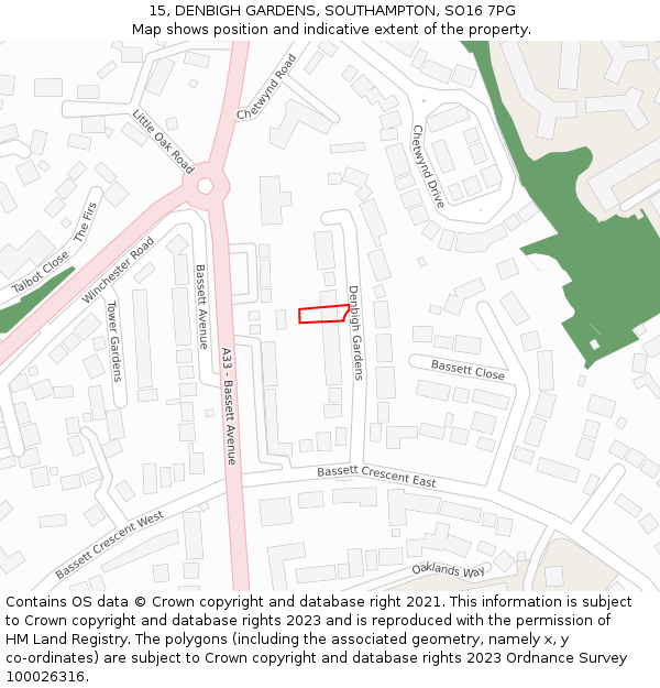 15, DENBIGH GARDENS, SOUTHAMPTON, SO16 7PG: Location map and indicative extent of plot