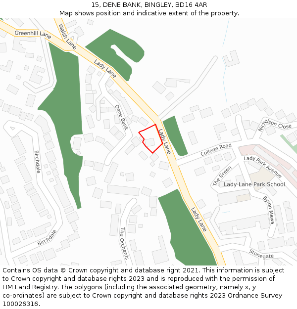 15, DENE BANK, BINGLEY, BD16 4AR: Location map and indicative extent of plot