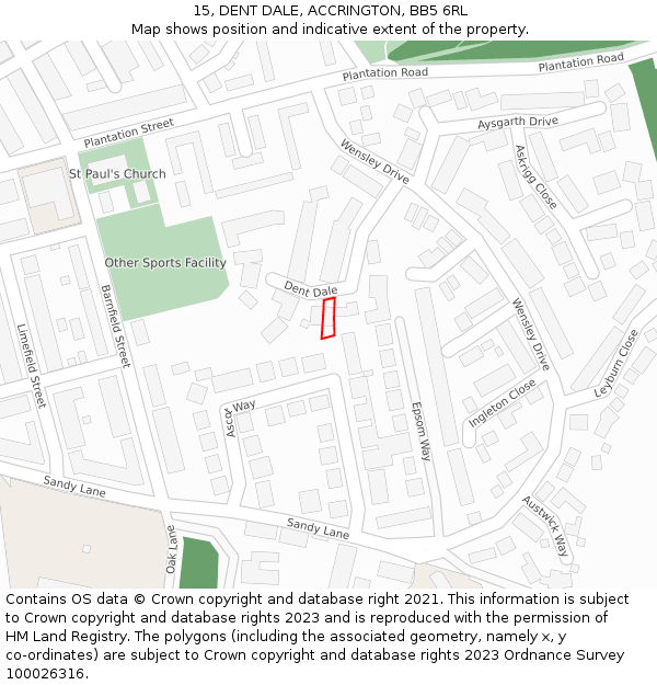 15, DENT DALE, ACCRINGTON, BB5 6RL: Location map and indicative extent of plot