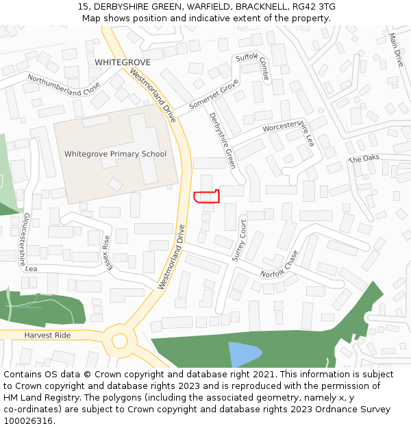 15, DERBYSHIRE GREEN, WARFIELD, BRACKNELL, RG42 3TG: Location map and indicative extent of plot