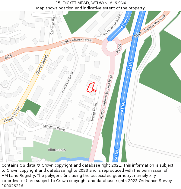 15, DICKET MEAD, WELWYN, AL6 9NX: Location map and indicative extent of plot