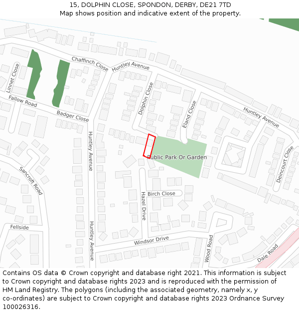 15, DOLPHIN CLOSE, SPONDON, DERBY, DE21 7TD: Location map and indicative extent of plot