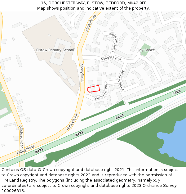 15, DORCHESTER WAY, ELSTOW, BEDFORD, MK42 9FF: Location map and indicative extent of plot