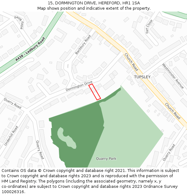 15, DORMINGTON DRIVE, HEREFORD, HR1 1SA: Location map and indicative extent of plot
