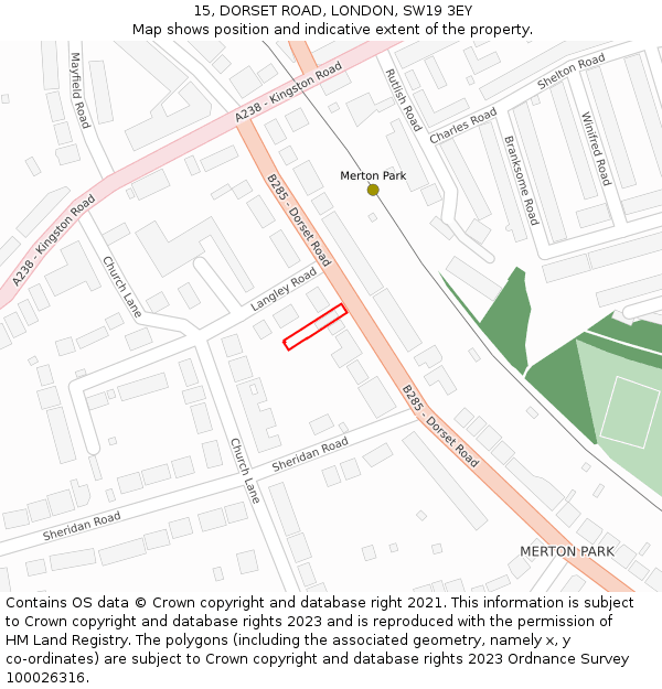 15, DORSET ROAD, LONDON, SW19 3EY: Location map and indicative extent of plot