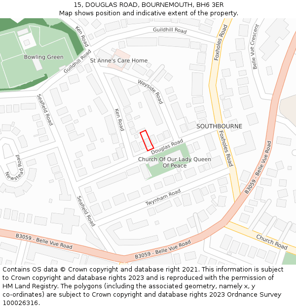 15, DOUGLAS ROAD, BOURNEMOUTH, BH6 3ER: Location map and indicative extent of plot
