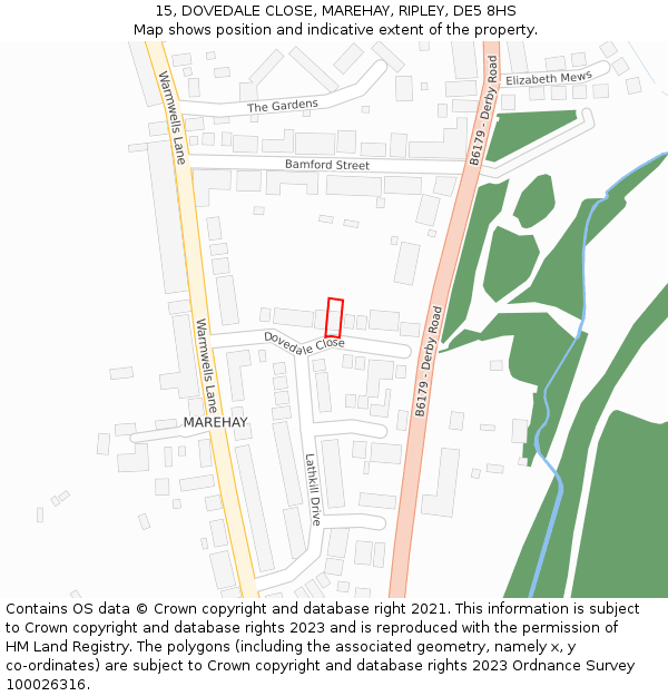 15, DOVEDALE CLOSE, MAREHAY, RIPLEY, DE5 8HS: Location map and indicative extent of plot