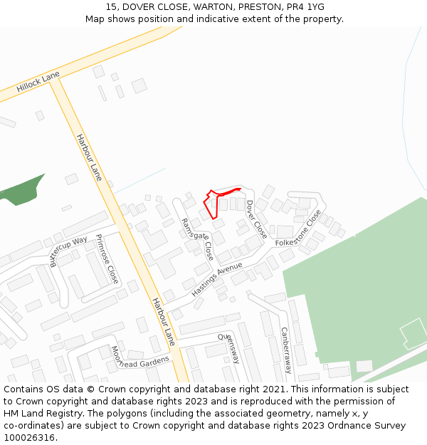 15, DOVER CLOSE, WARTON, PRESTON, PR4 1YG: Location map and indicative extent of plot