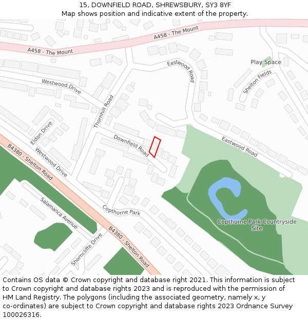 15, DOWNFIELD ROAD, SHREWSBURY, SY3 8YF: Location map and indicative extent of plot