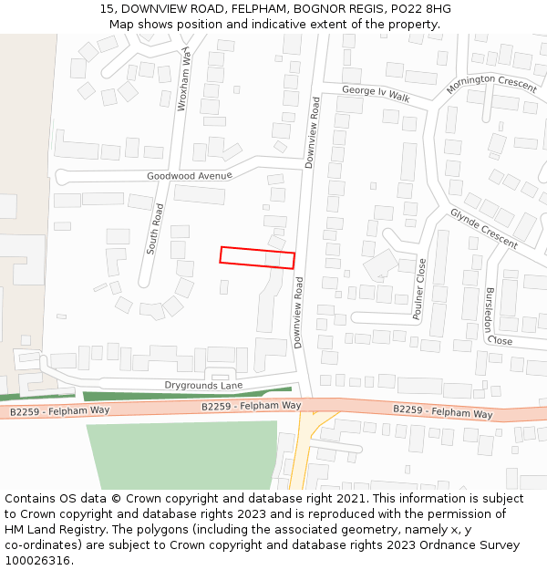 15, DOWNVIEW ROAD, FELPHAM, BOGNOR REGIS, PO22 8HG: Location map and indicative extent of plot