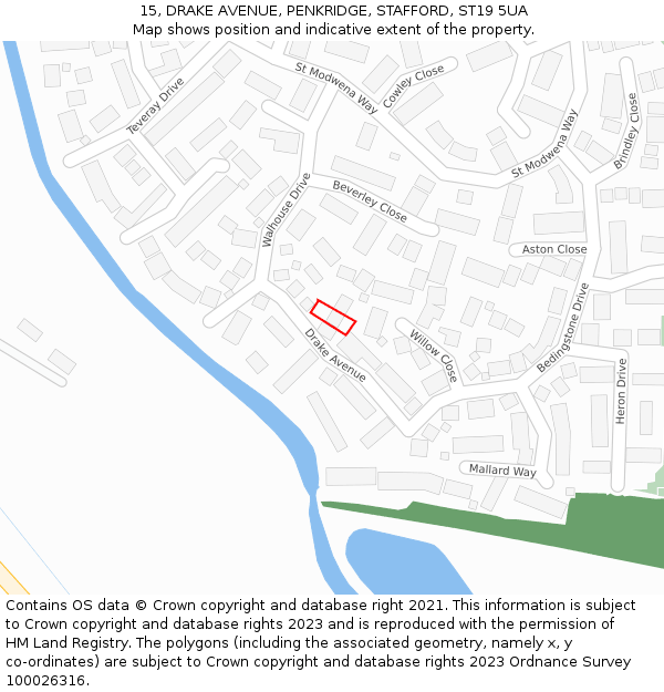 15, DRAKE AVENUE, PENKRIDGE, STAFFORD, ST19 5UA: Location map and indicative extent of plot