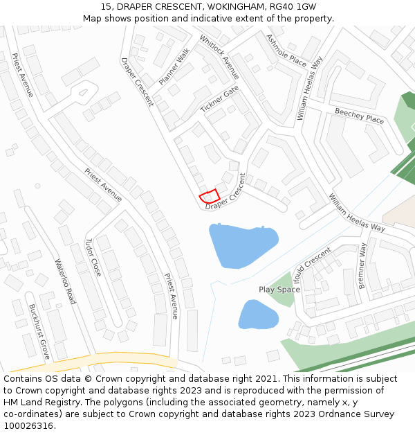 15, DRAPER CRESCENT, WOKINGHAM, RG40 1GW: Location map and indicative extent of plot