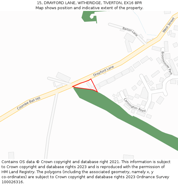 15, DRAYFORD LANE, WITHERIDGE, TIVERTON, EX16 8PR: Location map and indicative extent of plot
