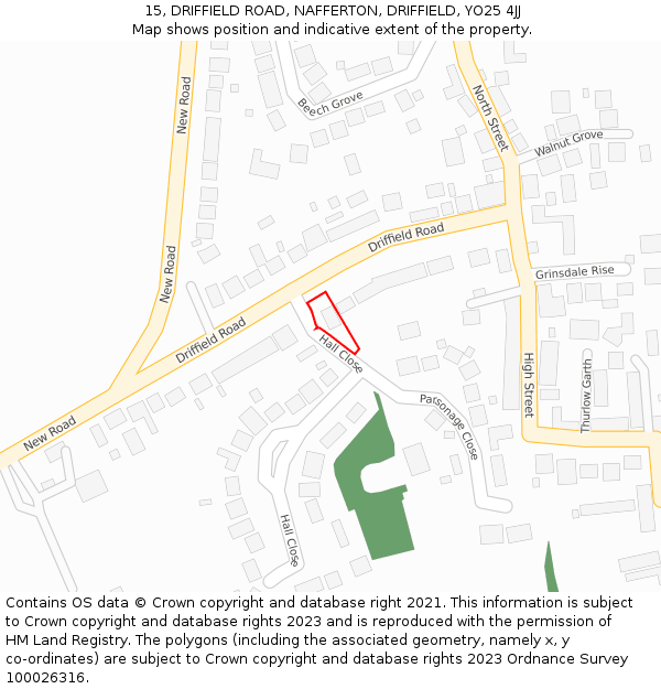 15, DRIFFIELD ROAD, NAFFERTON, DRIFFIELD, YO25 4JJ: Location map and indicative extent of plot