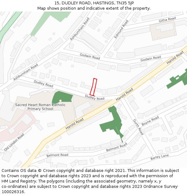15, DUDLEY ROAD, HASTINGS, TN35 5JP: Location map and indicative extent of plot