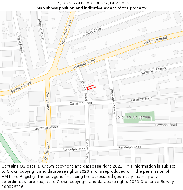 15, DUNCAN ROAD, DERBY, DE23 8TR: Location map and indicative extent of plot