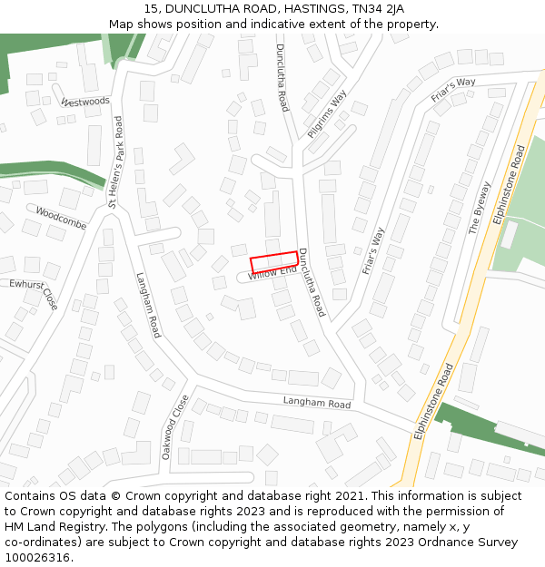 15, DUNCLUTHA ROAD, HASTINGS, TN34 2JA: Location map and indicative extent of plot