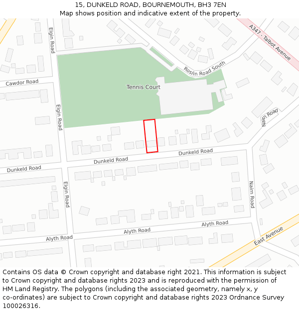 15, DUNKELD ROAD, BOURNEMOUTH, BH3 7EN: Location map and indicative extent of plot