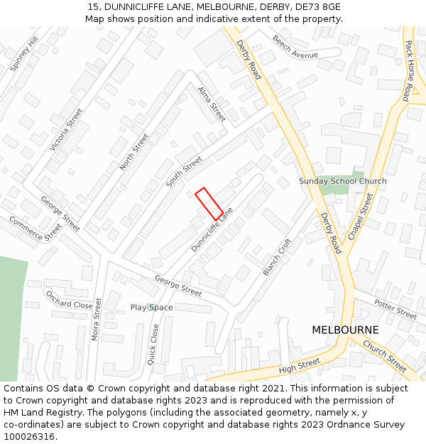 15, DUNNICLIFFE LANE, MELBOURNE, DERBY, DE73 8GE: Location map and indicative extent of plot