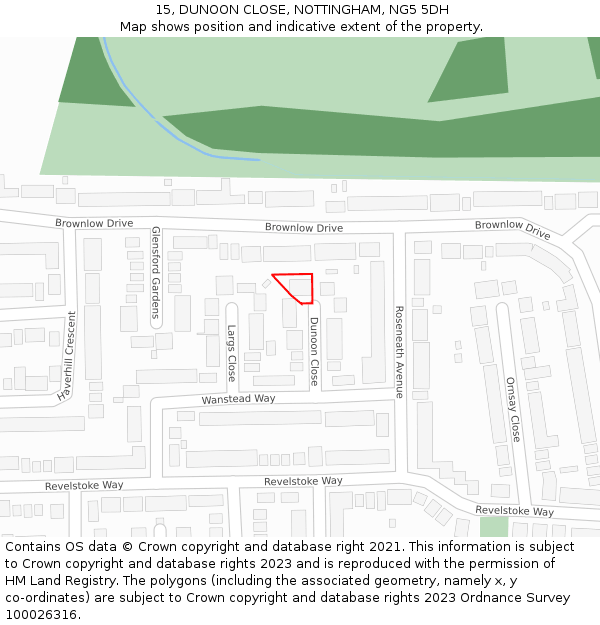 15, DUNOON CLOSE, NOTTINGHAM, NG5 5DH: Location map and indicative extent of plot