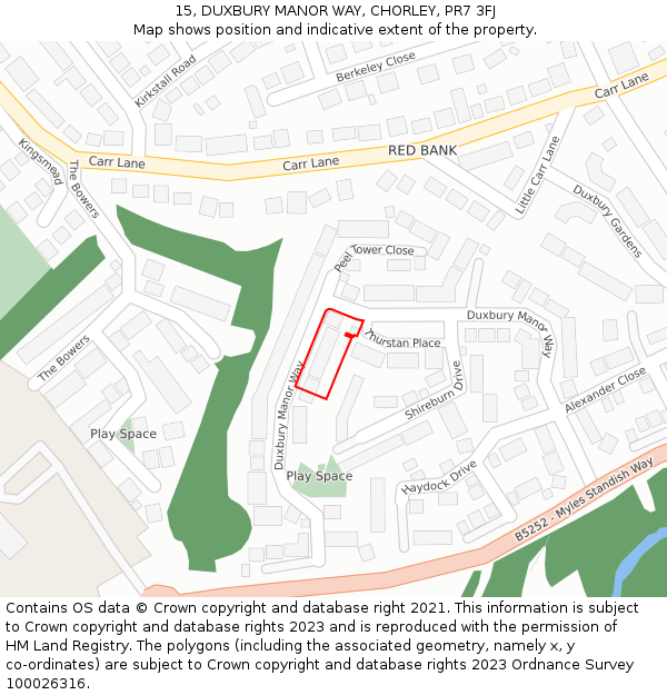 15, DUXBURY MANOR WAY, CHORLEY, PR7 3FJ: Location map and indicative extent of plot