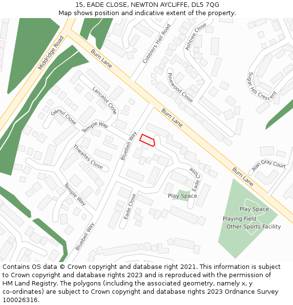 15, EADE CLOSE, NEWTON AYCLIFFE, DL5 7QG: Location map and indicative extent of plot