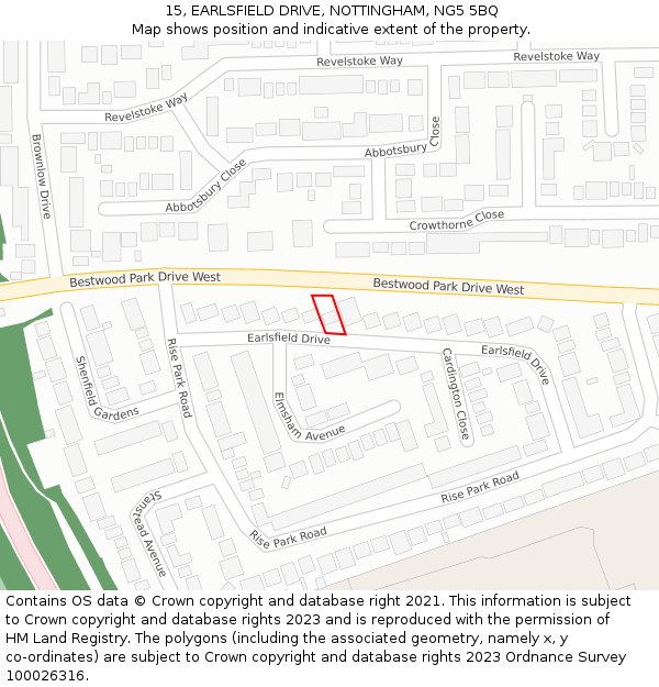 15, EARLSFIELD DRIVE, NOTTINGHAM, NG5 5BQ: Location map and indicative extent of plot