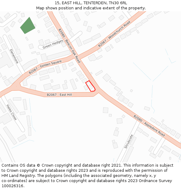 15, EAST HILL, TENTERDEN, TN30 6RL: Location map and indicative extent of plot