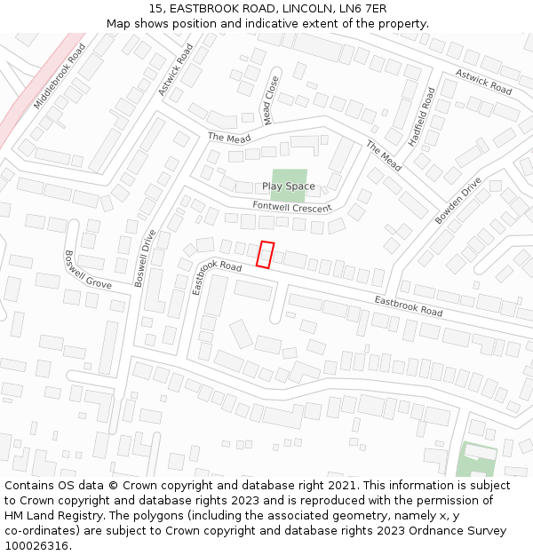 15, EASTBROOK ROAD, LINCOLN, LN6 7ER: Location map and indicative extent of plot