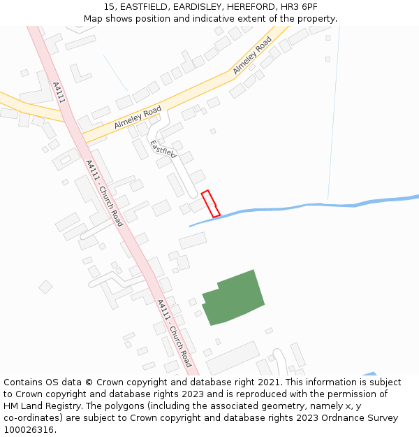 15, EASTFIELD, EARDISLEY, HEREFORD, HR3 6PF: Location map and indicative extent of plot