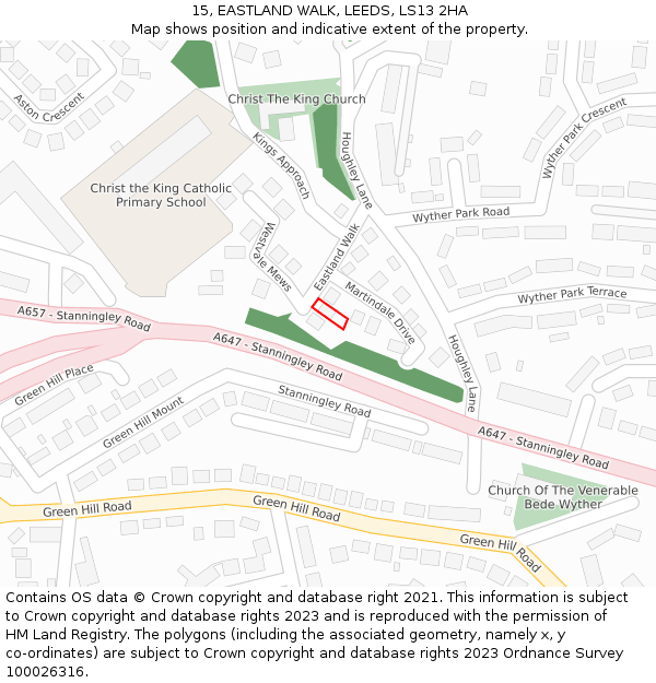 15, EASTLAND WALK, LEEDS, LS13 2HA: Location map and indicative extent of plot