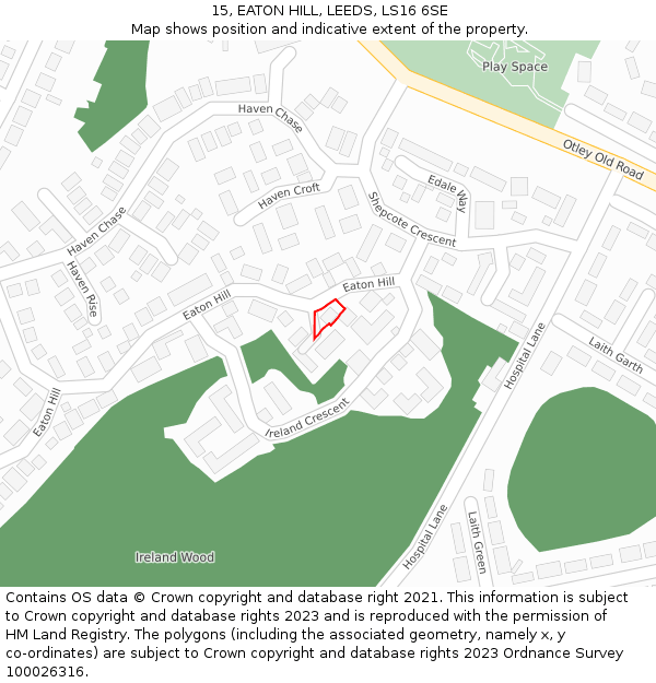 15, EATON HILL, LEEDS, LS16 6SE: Location map and indicative extent of plot