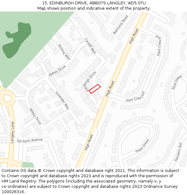 15, EDINBURGH DRIVE, ABBOTS LANGLEY, WD5 0TU: Location map and indicative extent of plot