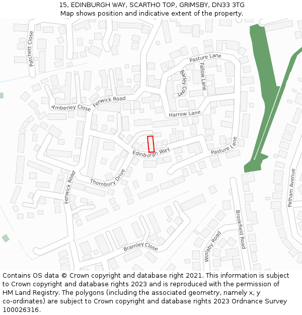 15, EDINBURGH WAY, SCARTHO TOP, GRIMSBY, DN33 3TG: Location map and indicative extent of plot